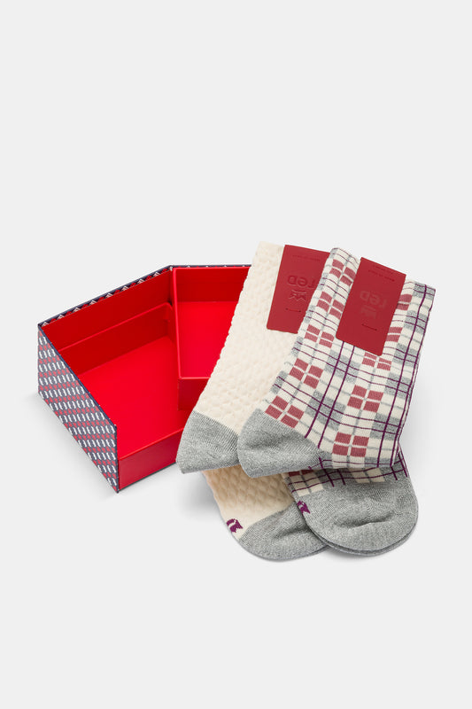 Calzino donna Tartan e motivo goffrato Red