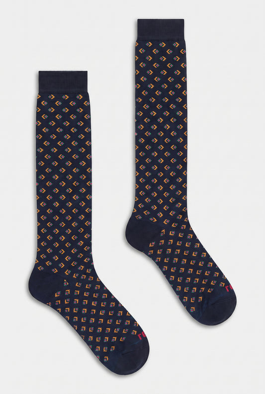 Men's long socks, tie and diamond pattern, cashmere