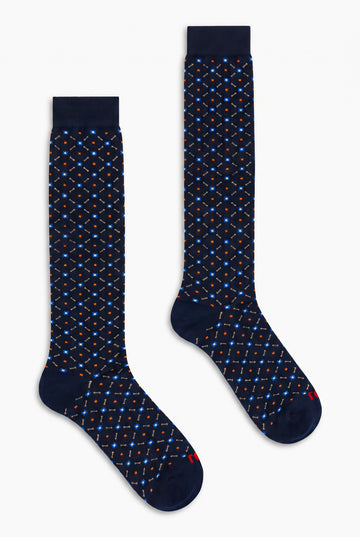Calza uomo lunga disegno cravatta+fiori cashmere