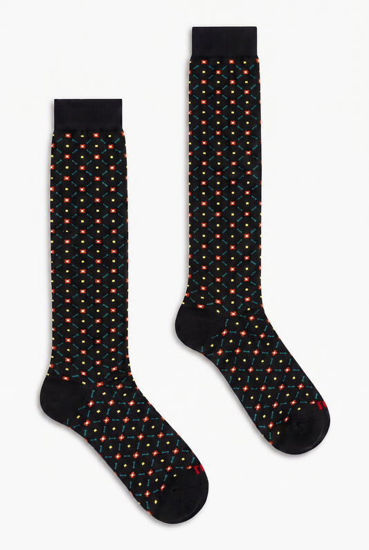 Calza uomo lunga disegno cravatta+fiori cashmere