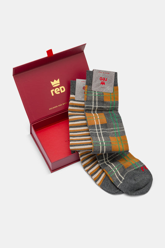 Calza lunga uomo bipack tartan e riga multicolor