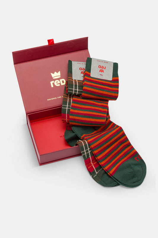 Calza lunga uomo bipack tartan e riga multicolor