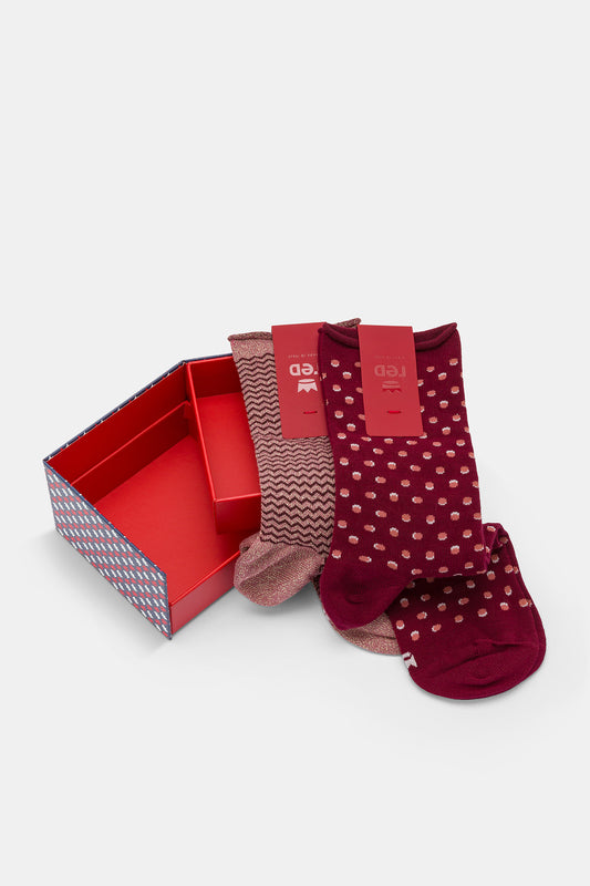 Calzino donna Pois e zig zag Red
