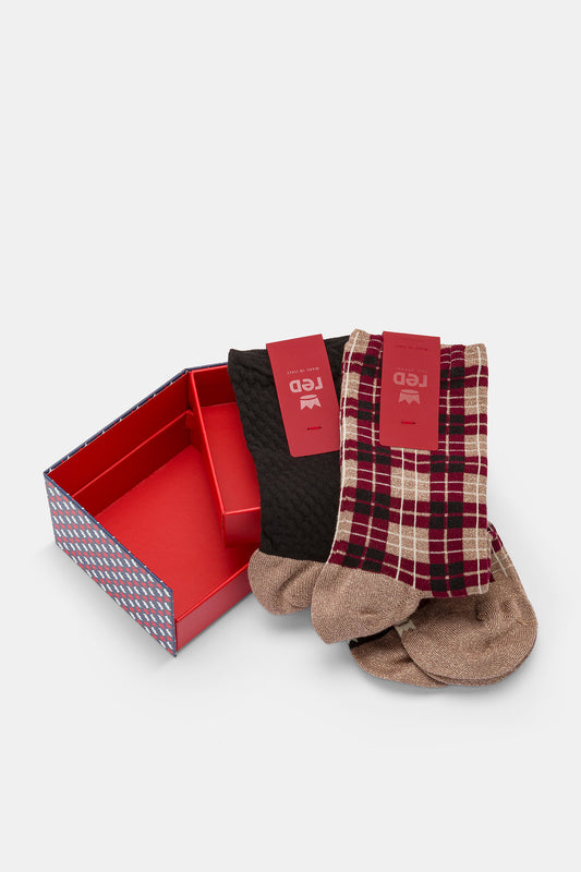 Calzino donna Tartan e motivo goffrato Red