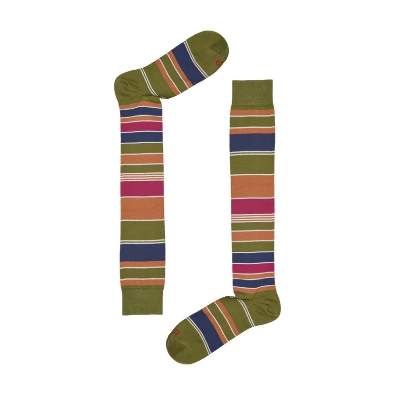 Men multicolor striped long socks - Military Green